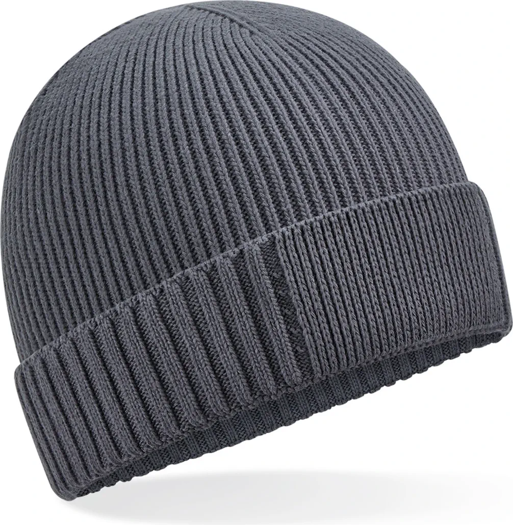 beechfield-b438n-organic-cotton-engineered-patch-beanie-graphitegrey-front-1 Beechfield Organic Cotton Engineered Patch Beanie