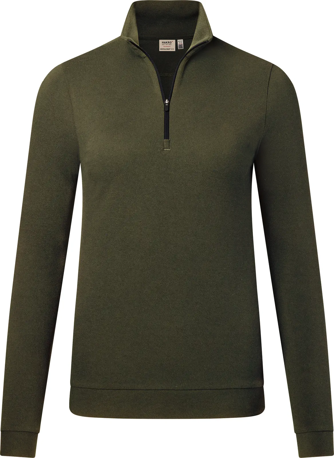 hakro-335-damen-zip-longsleeve-pique-mikralinar-eco-olive-front-1 HAKRO Damen Zip-Longsleeve 335 Piqué MIKRALINAR® ECO