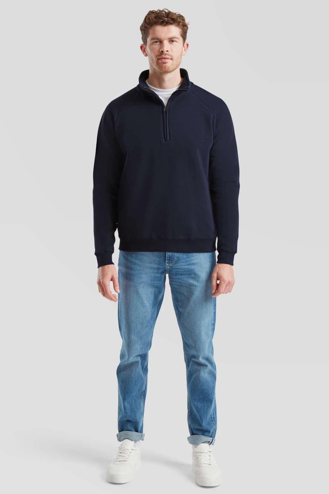 fruit-of-the-loom-62-114-0-classic-zip-neck-sweatshirt-deepnavy-model-3 F.O.L. Zip-Neck Sweat