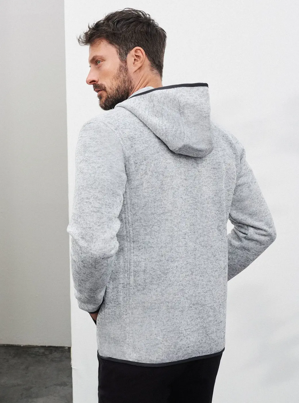 jn589-mens-knitted-fleece-hoody-model-3 James & Nicholson Men's Knitted Fleece Hoody