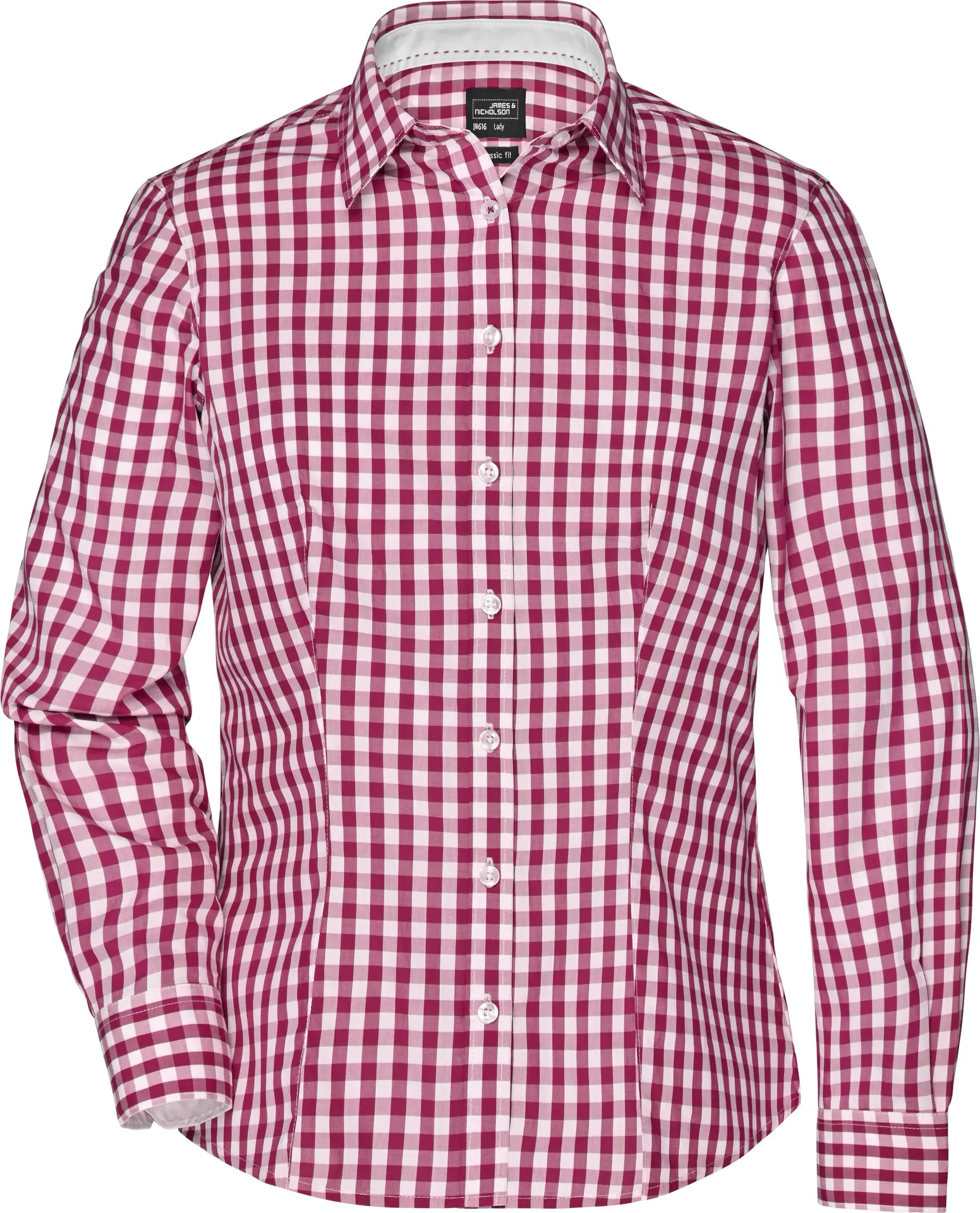jn616-ladies-checked-blouse-bordeaux-white-front-3 James & Nicholson Ladies Checked Blouse