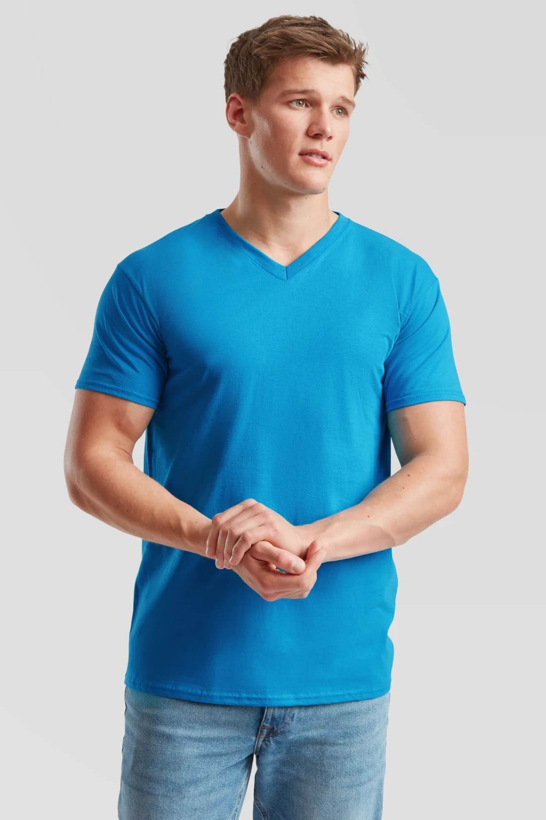 fruit-of-the-loom-61-066-0-valueweight-v-neck-t-shirt-azureblue-model-0 F.O.L. Valueweight V-Neck T
