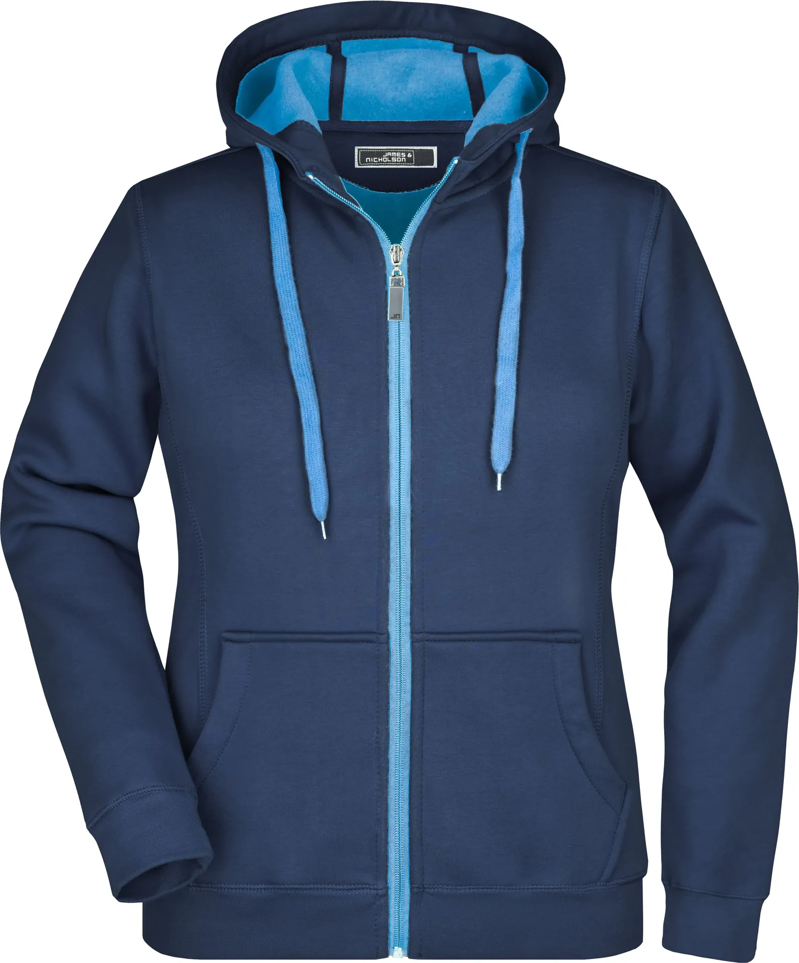 jn354-ladies-doubleface-jacket-navy-aqua-front-3 James & Nicholson Ladies Doubleface Jacket