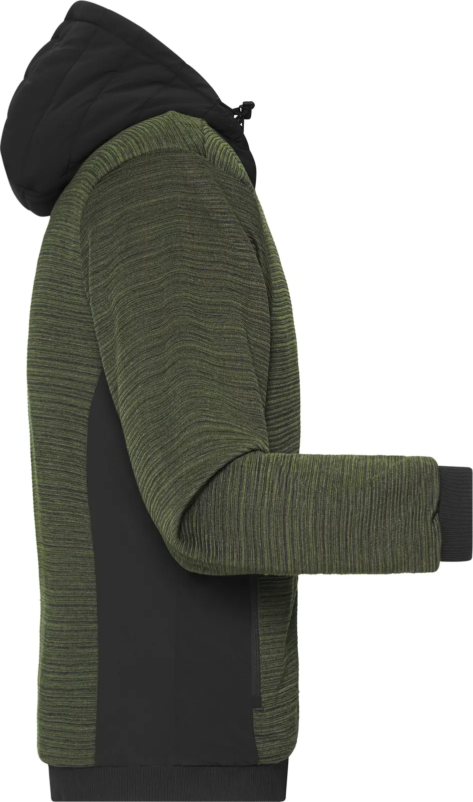 jn1844-mens-padded-hybrid-jacket-olivemelange-black-right-6 James & Nicholson Men's Padded Hybrid Jacket
