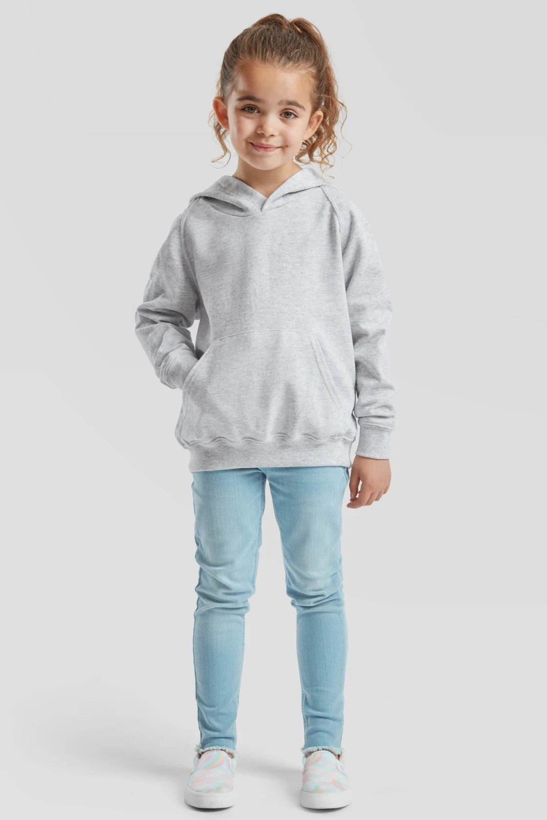 fruit-of-the-loom-62-009-0-kids-lightweight-hooded-sweatshirt-heathergrey-model-3 F.O.L. Kids Lightweight Hooded Sweat