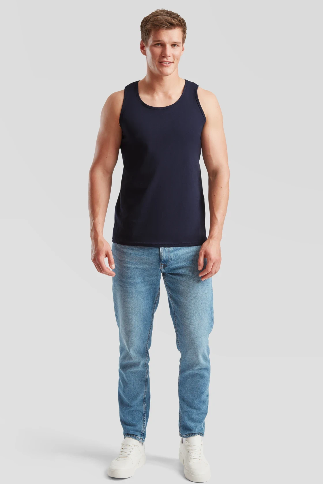 fruit-of-the-loom-61-098-0-valueweight-athletic-vest-deepnavy-model-3 F.O.L. Valueweight Athletic Vest