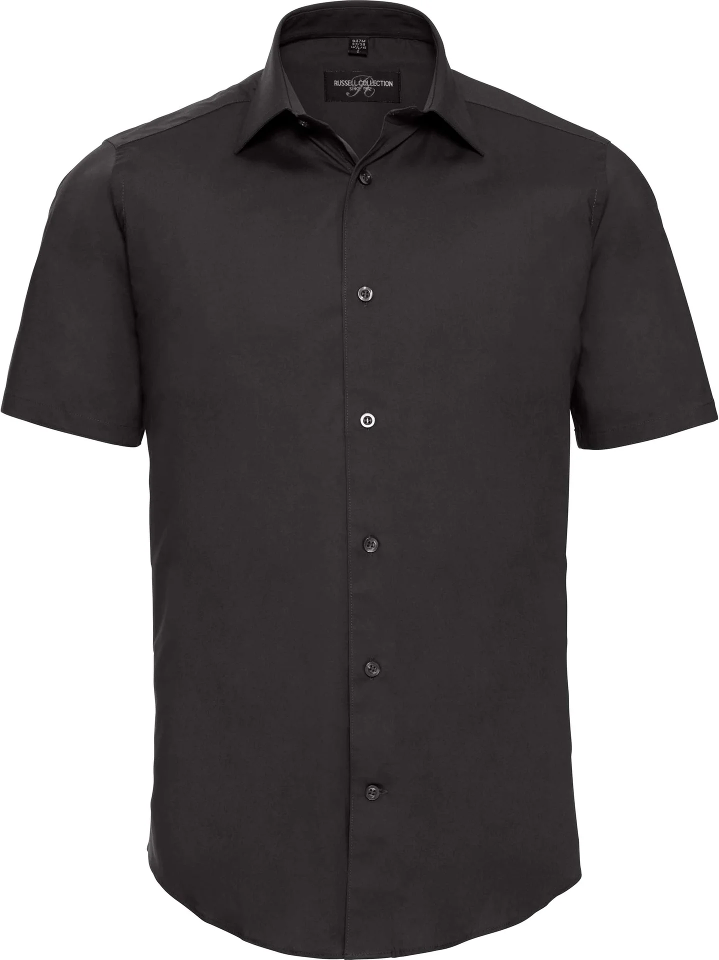 russell-r947m-mens-short-sleeve-easy-care-fitted-shirt-black-front-3 Russell Men's Short Sleeve Easy Care Fitted Shirt