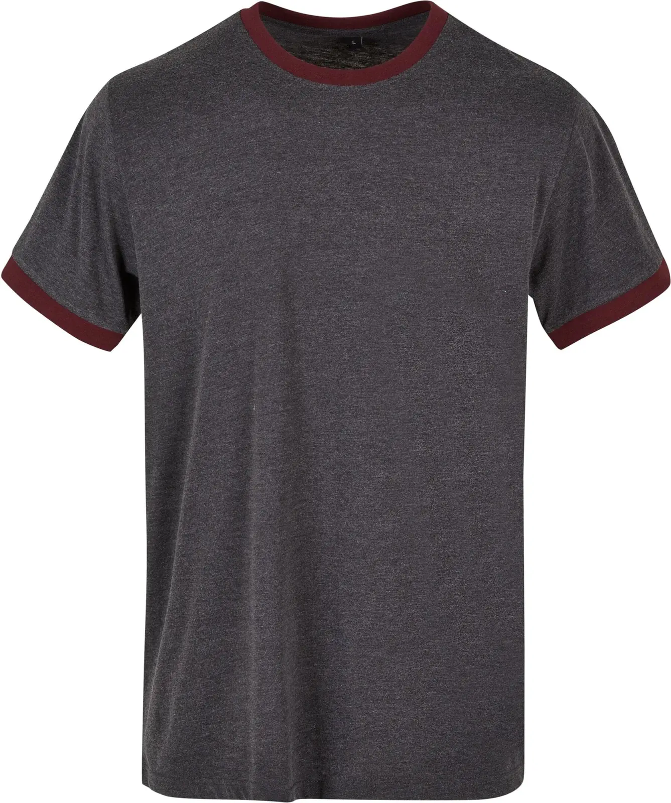 BYB-BB022-mens-ringer-t-shirt-charcoal-cherry-front-4 Build Your Brand Ringer Tee