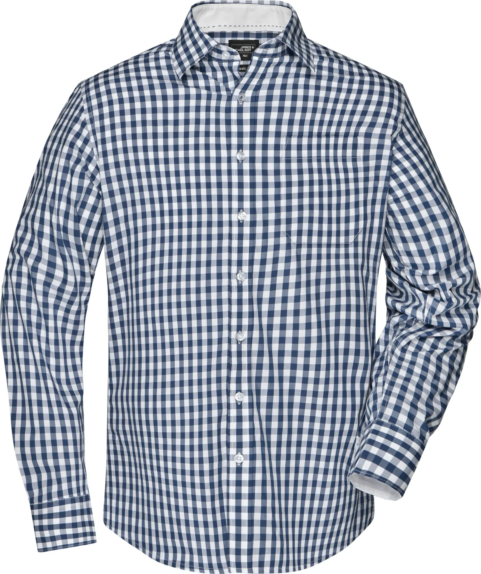 jn617-mens-checked-shirt-navy-white-front-3 James & Nicholson Men's Checked Shirt