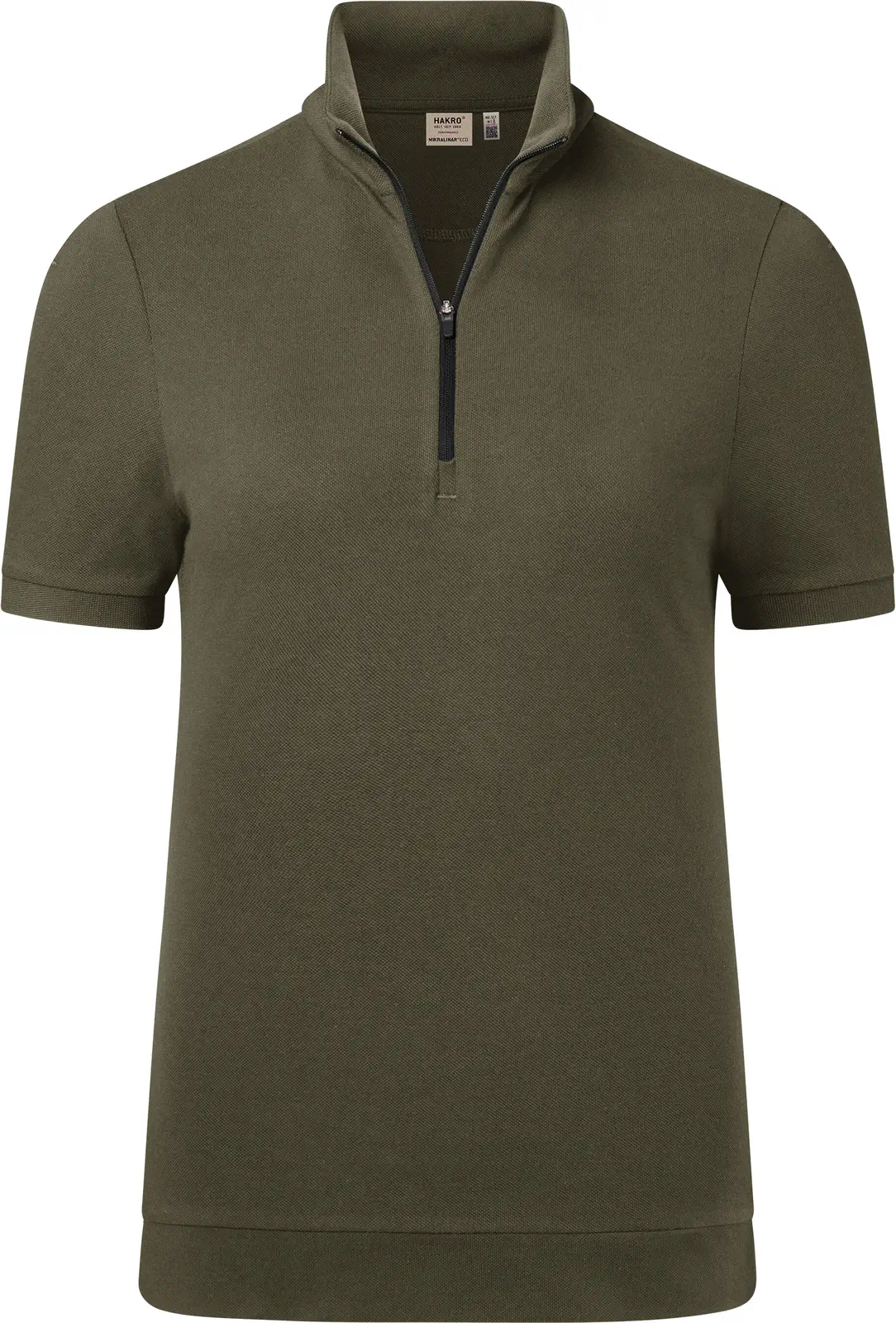 hakro-334-damen-zip-shirt-pique-mikralinar-eco-olive-front-1 HAKRO Damen Zip-Shirt 334 Piqué MIKRALINAR® ECO