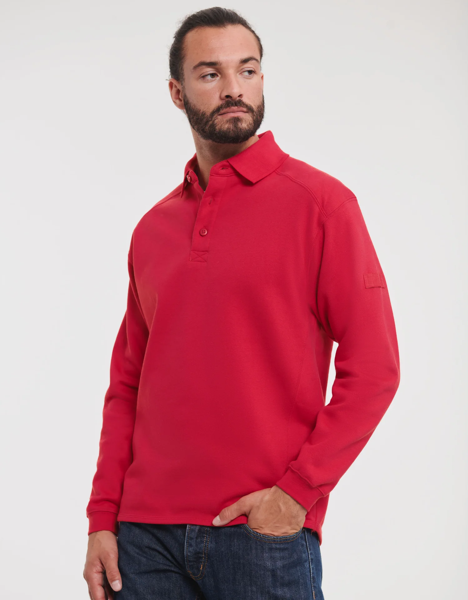 russell-r012m-adults-heavy-duty-collar-sweatshirt-classicred-model-1 Russell Heavy Duty Workwear Collar Sweatshirt