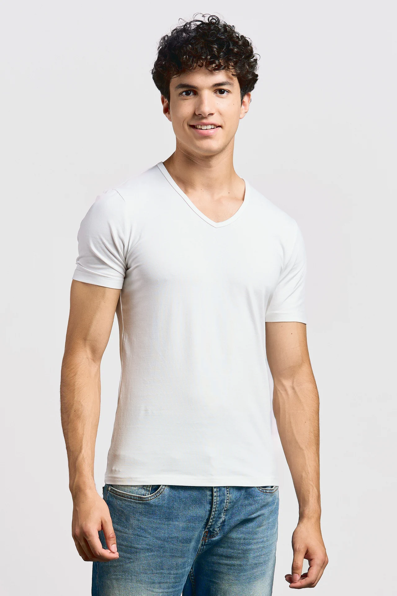promodoro-3082-mens-slim-fit-v-neck-t-shirt-white-model-0 Promodoro Men's Slim Fit V-Neck-T