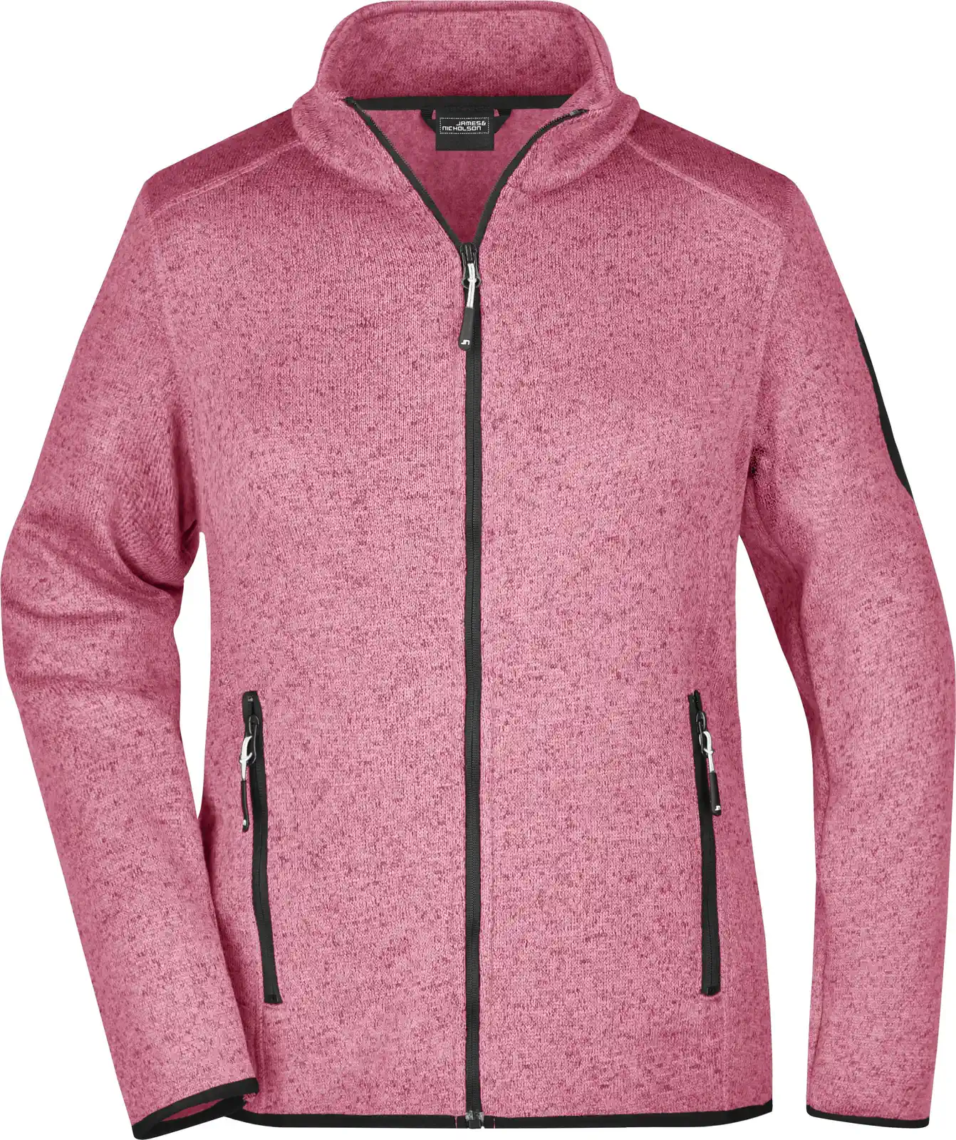 jn761-ladies-knitted-fleece-jacket-pinkmelange-offwhite-front-3 James & Nicholson Ladies Knitted Fleece Jacket