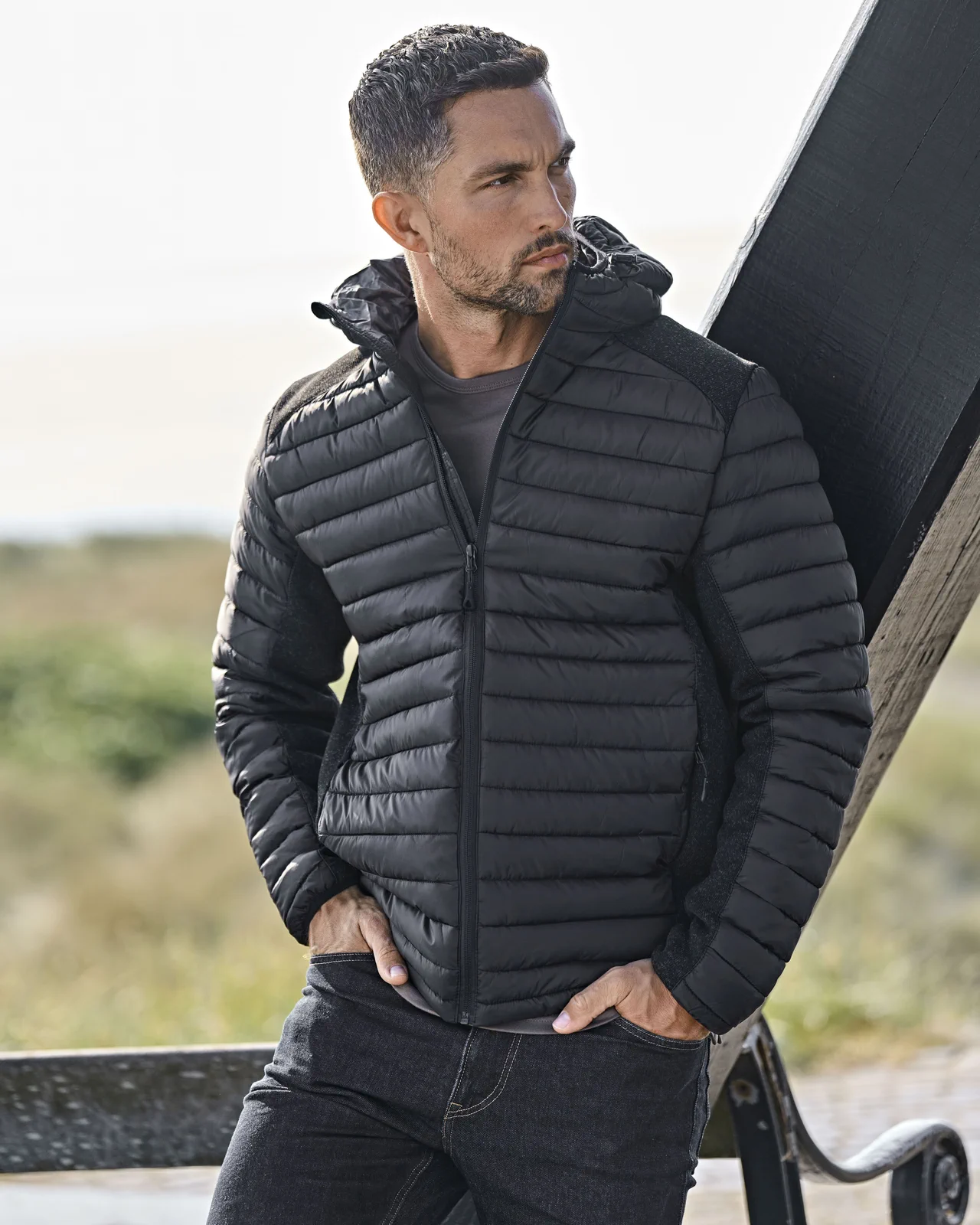 tee-jays-9610-mens-hooded-outdoor-crossover-jacket-black-blackmelange-model-0 Tee Jays Men's Hooded Outdoor Crossover Jacket