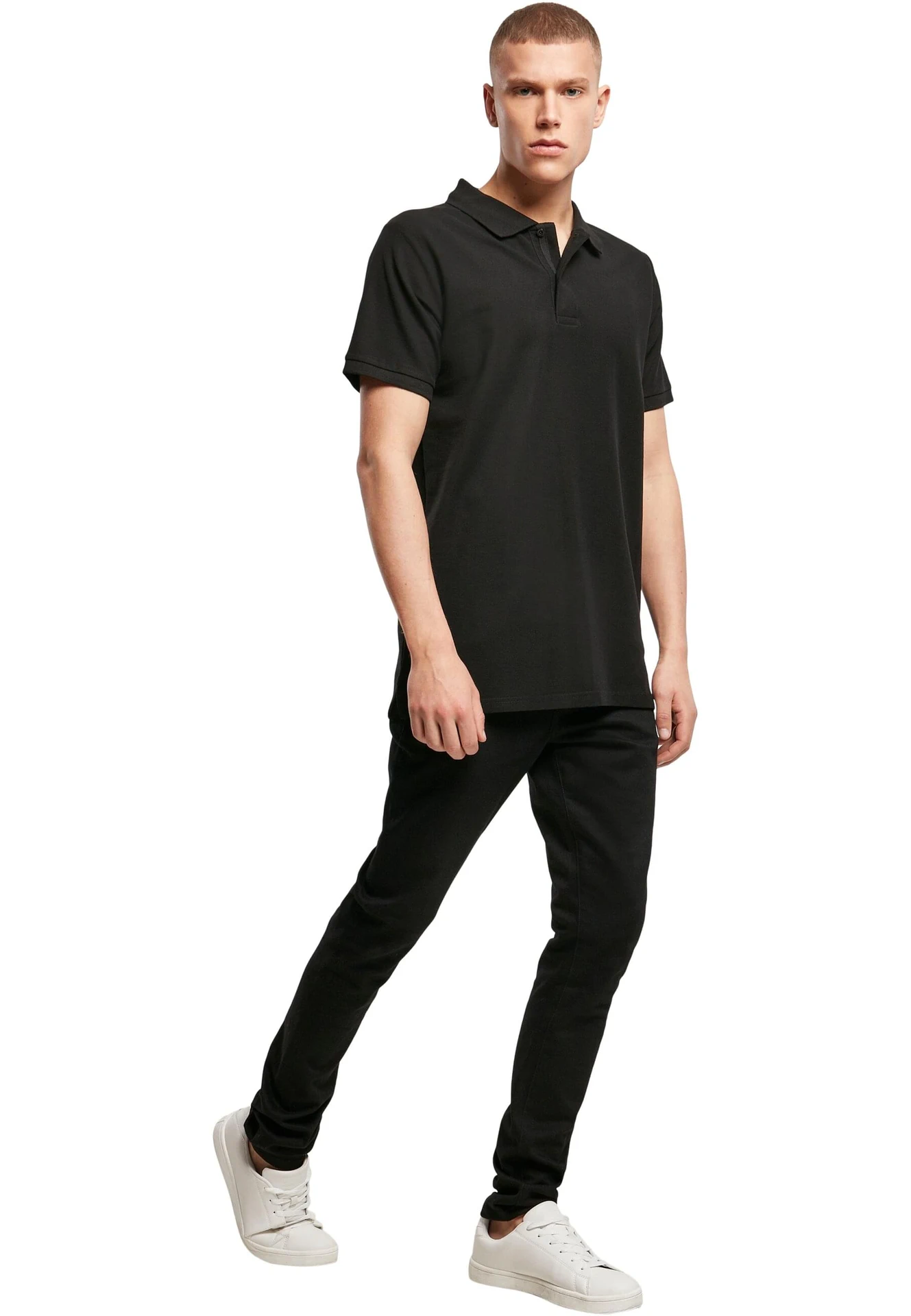 BYB-BY008-polo-pique-shirt-black-model-3 Build Your Brand Polo Piqué Shirt