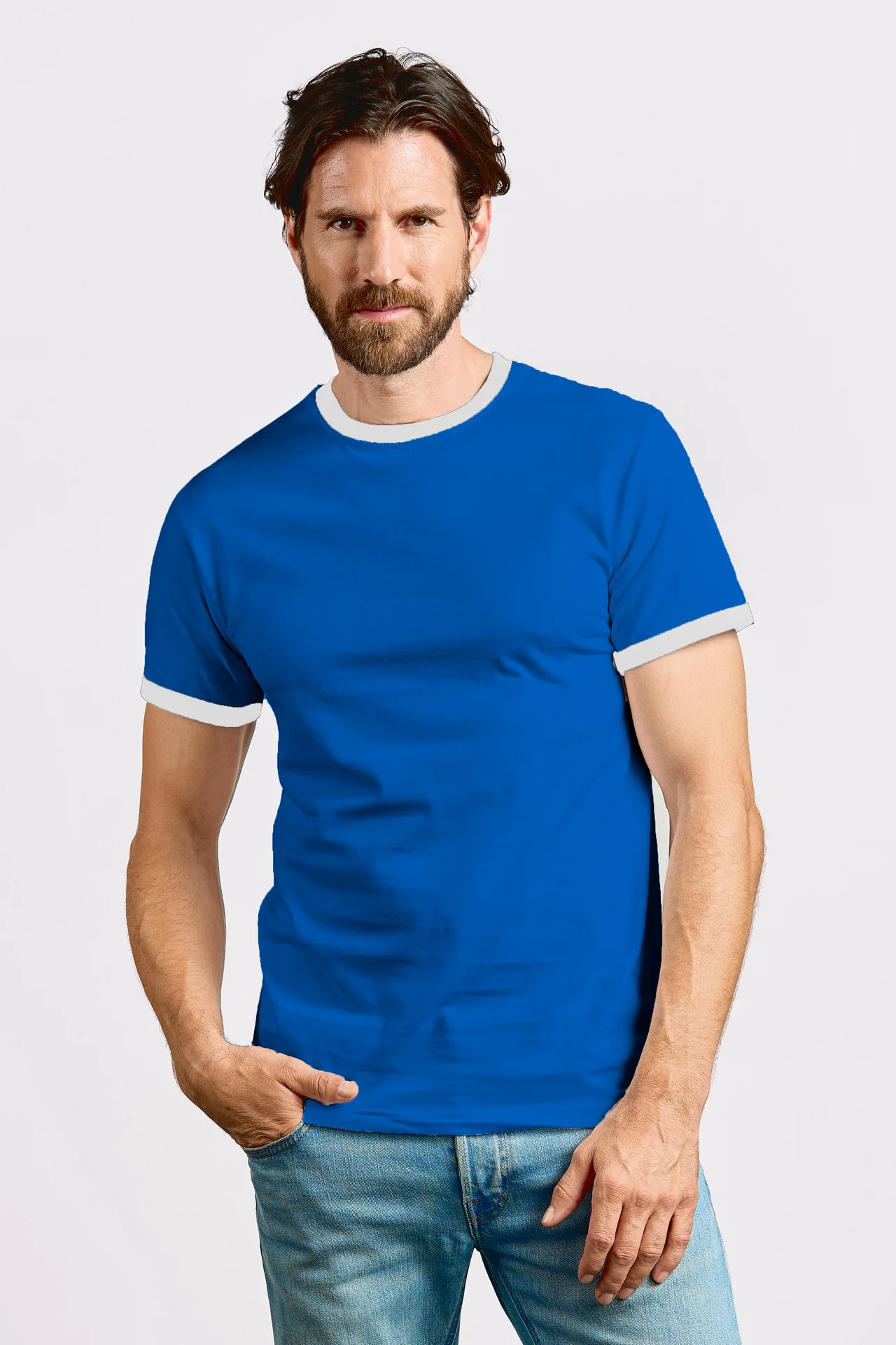 promodoro-3070-mens-contrast-t-shirt-royal-white-model-0 Promodoro Men's Contrast-T