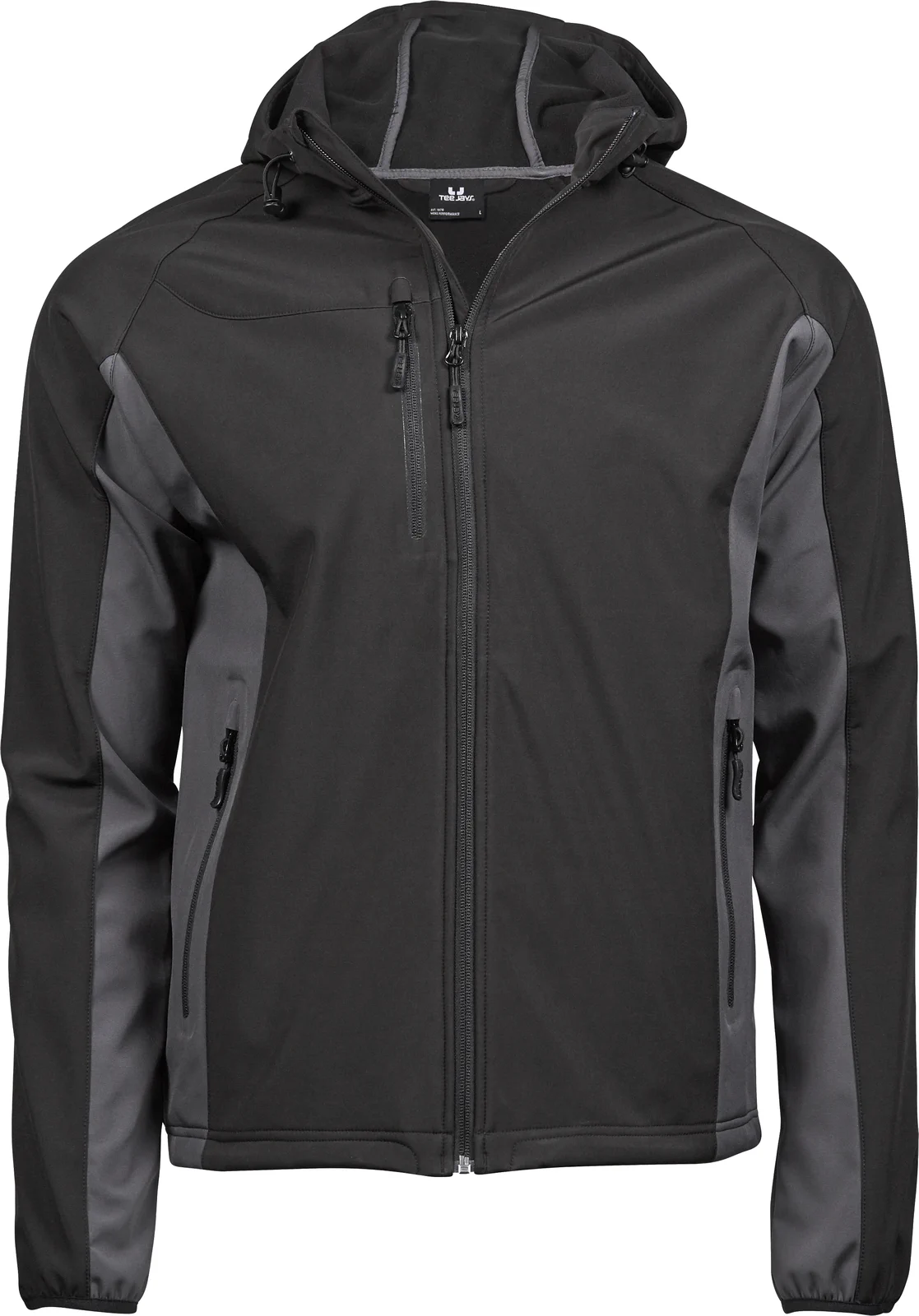 tee-jays-9514-mens-hooded-lightweight-performance-softshell-jacket-black-darkgrey-front-1 Tee Jays Men´s Hooded Lightweight Performance Softshell Jacket