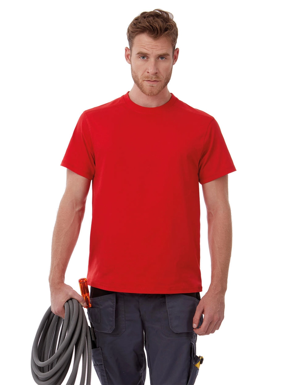 bc-pro-perfect-workwear-t-shirt-tuc01-red-model-1 B&C Perfect Pro T-Shirt