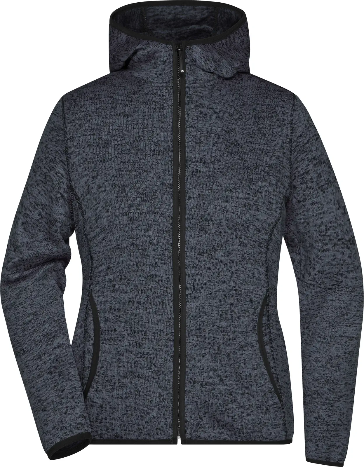 jn588-ladies-knitted-fleece-hoody-darkmelange-black-front-3 James & Nicholson Ladies Knitted Fleece Hoody