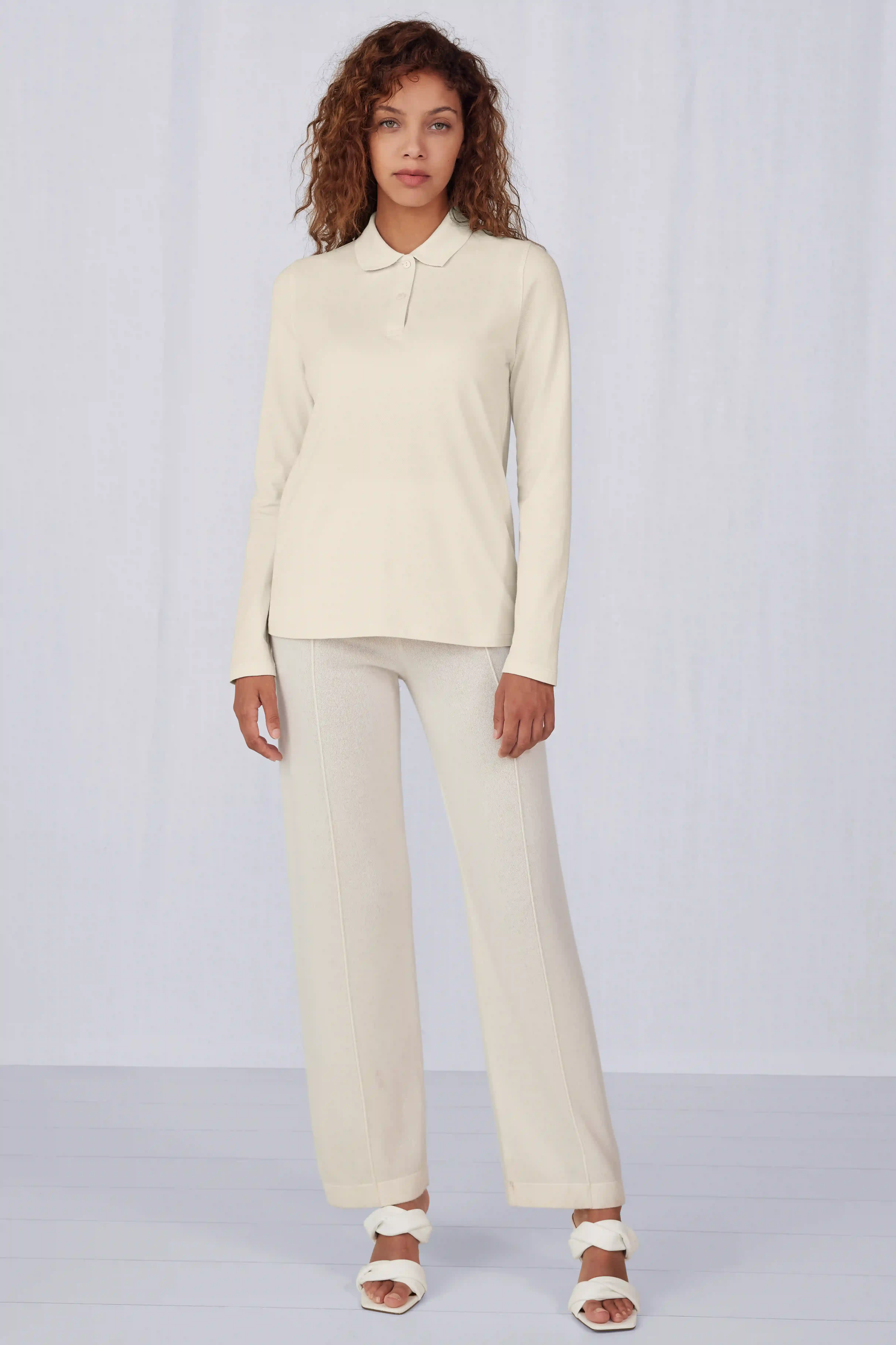 bc-pw462-my-polo-180-longsleeve-women-off-white-model-3 B&C My Polo 180 Long Sleeve Women