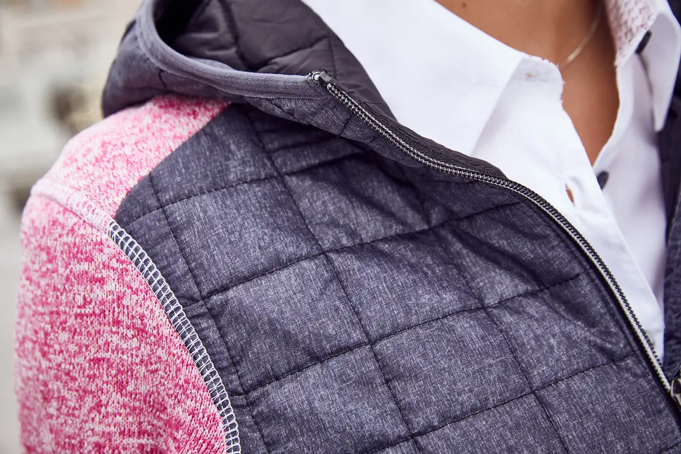 jn771-ladies-knitted-hybrid-jacket-model-1 James & Nicholson Ladies Knitted Hybrid Jacket