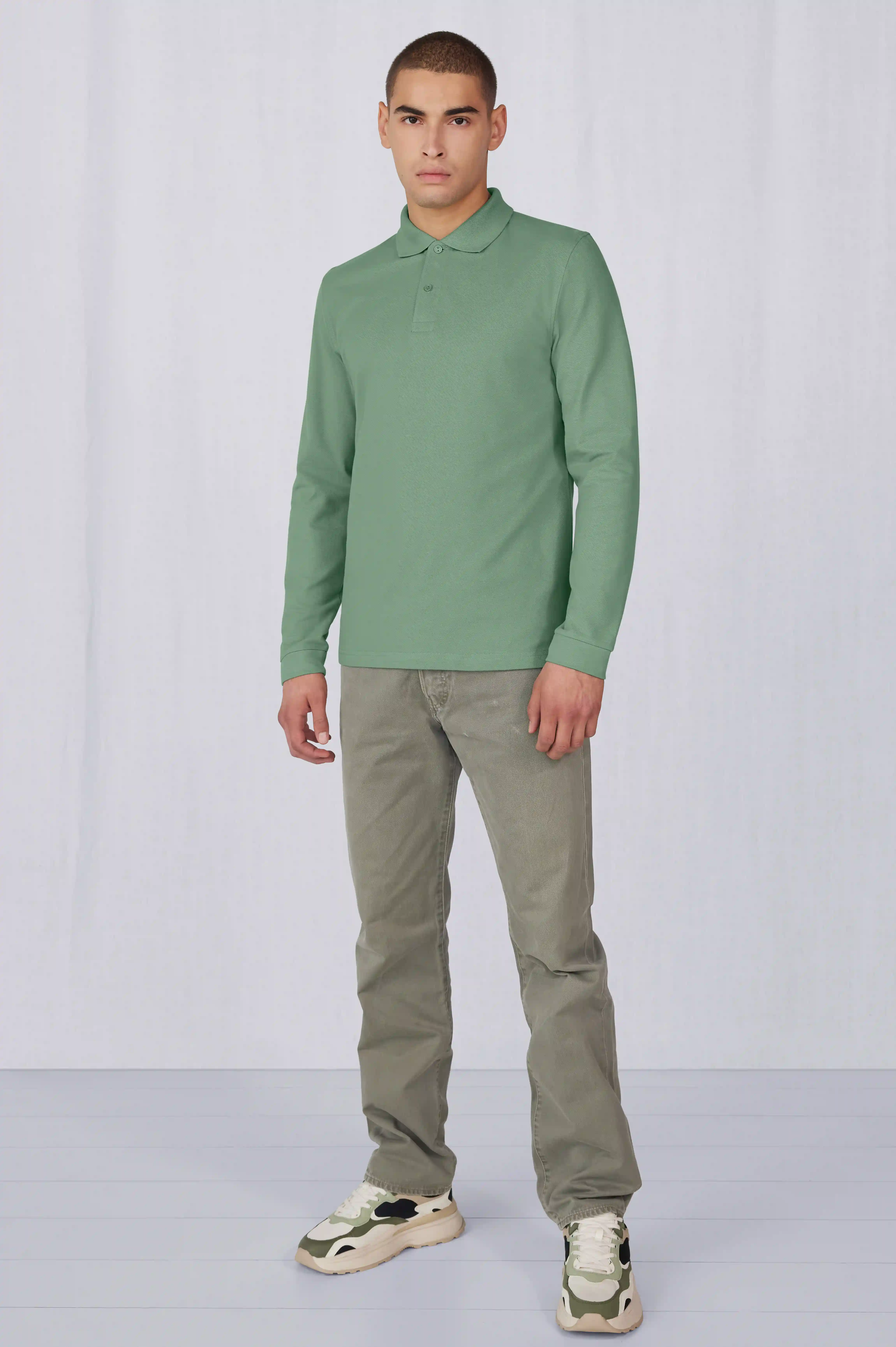 bc-pu427-my-polo-210-longsleeve-amalfi-green-model-3 B&C My Polo 210 Long Sleeve