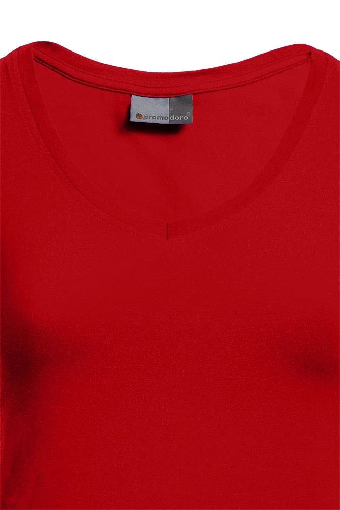 promodoro-3086-womens-slim-fit-v-neck-t-shirt-firered-detail-7 Promodoro Women's Slim Fit V-Neck-T