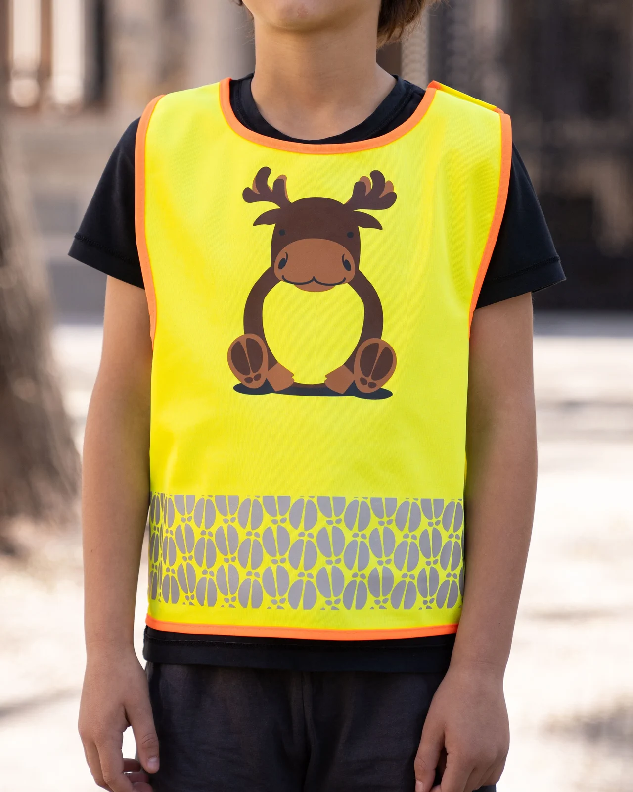 korntex-fun-childrens-safety-vest-funtastic-wildlife-co2-neutral-mooseyellow-model-0 Korntex Kinder Warnweste Funtastic Wildlife
