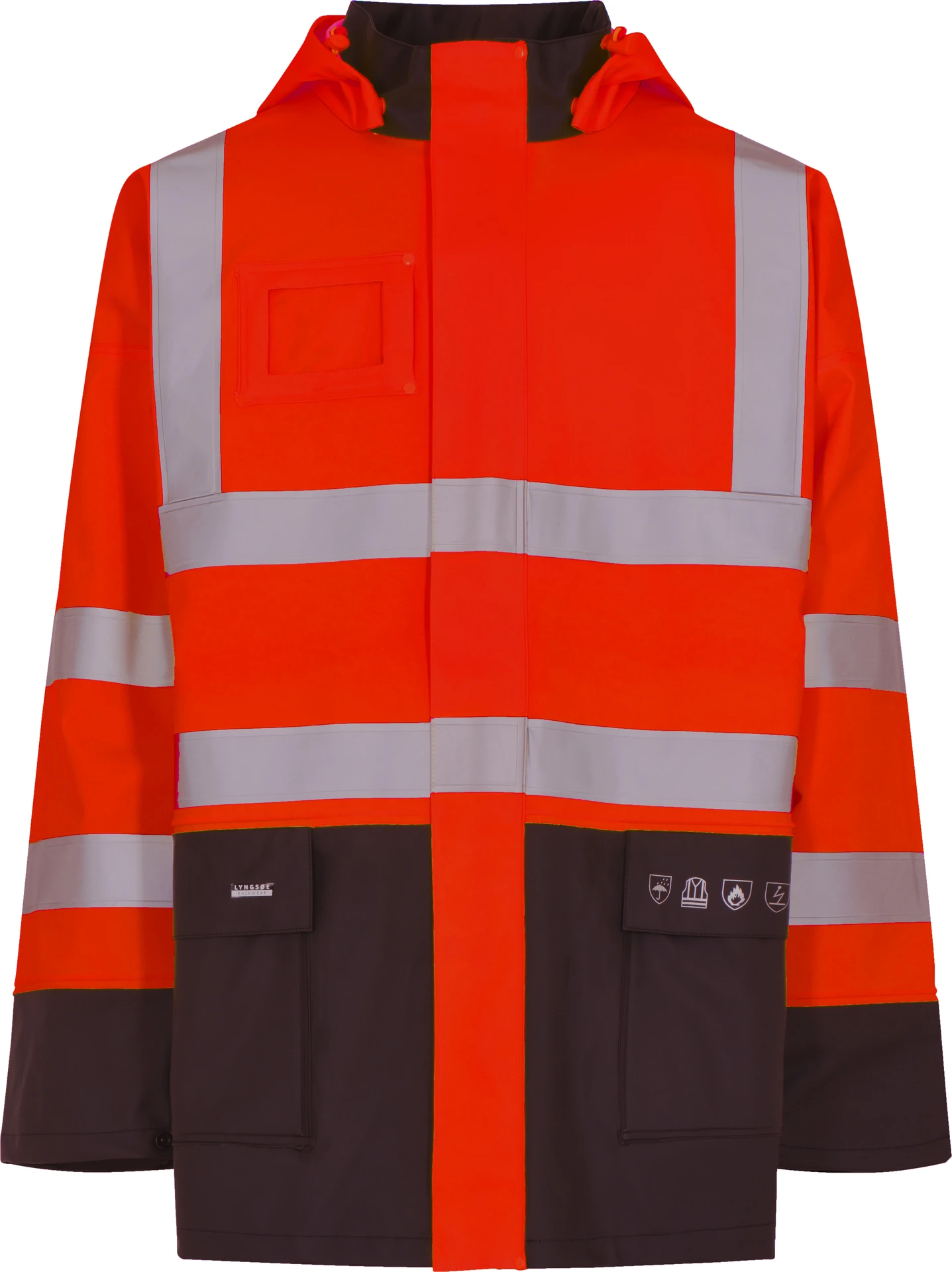 lyngsoe-fr-lr6025-flammhemmende-hi-vis-regenjacke-leuchtrot-navy-front-1 Lyngsøe FR-LR6025 Flammhemmende Hi-Vis Regenjacke