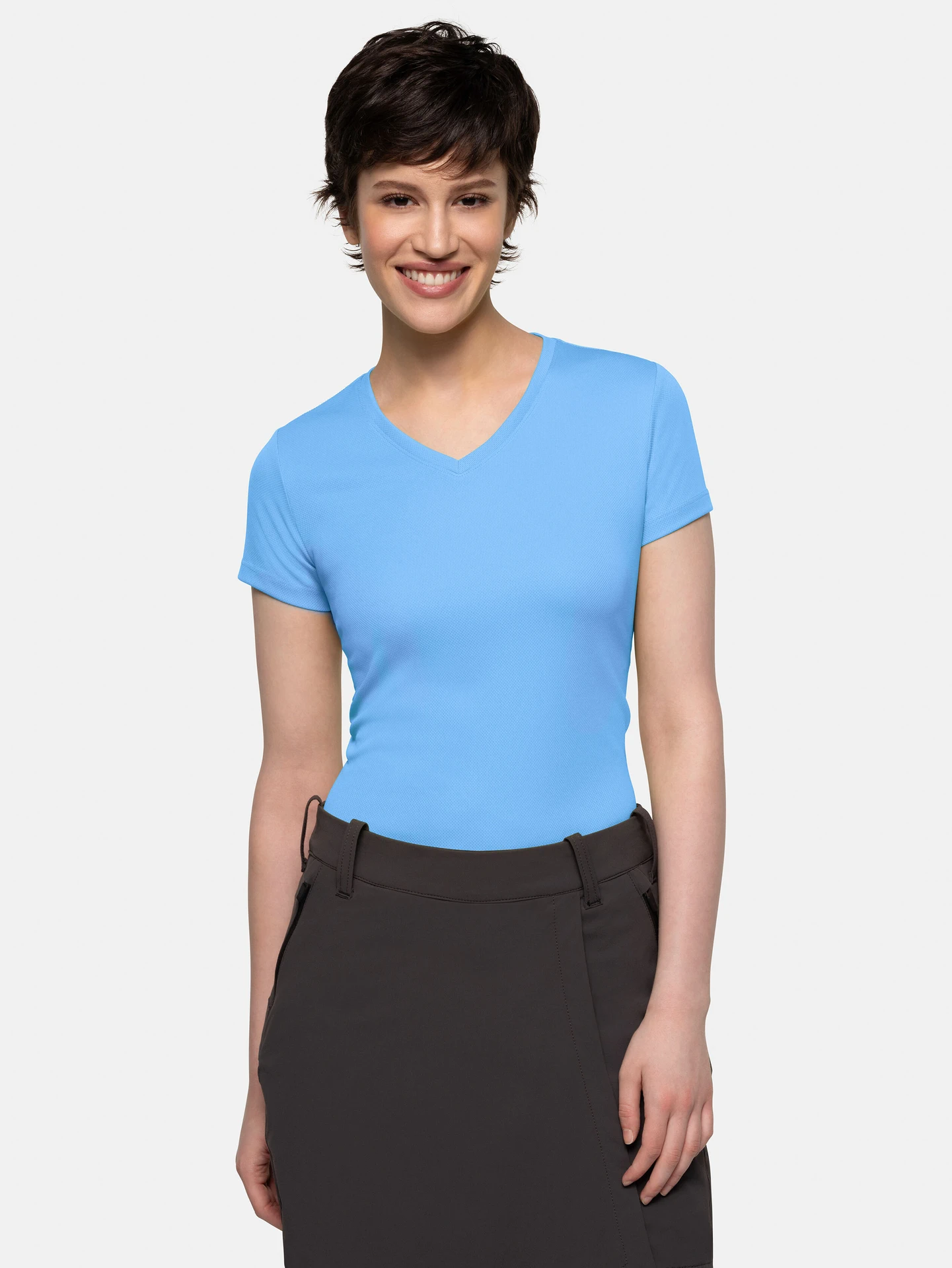 hakro-187-damen-v-shirt-coolmax-malibublau-model-0 HAKRO Women-V-Shirt 187 Coolmax