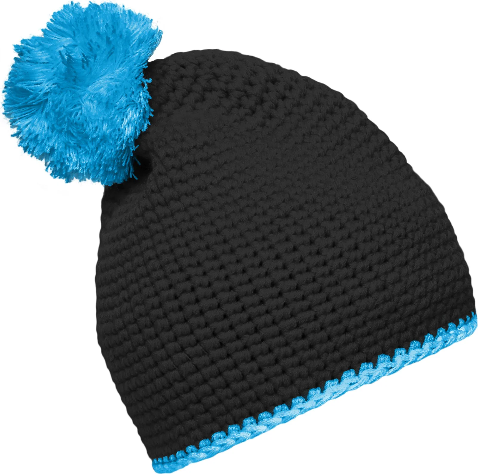 daiber-mb7964-pompon-hat-with-contrast-stripe-black-turquoise-right-6 myrtle beach Pompon Hat with Contrast Stripe