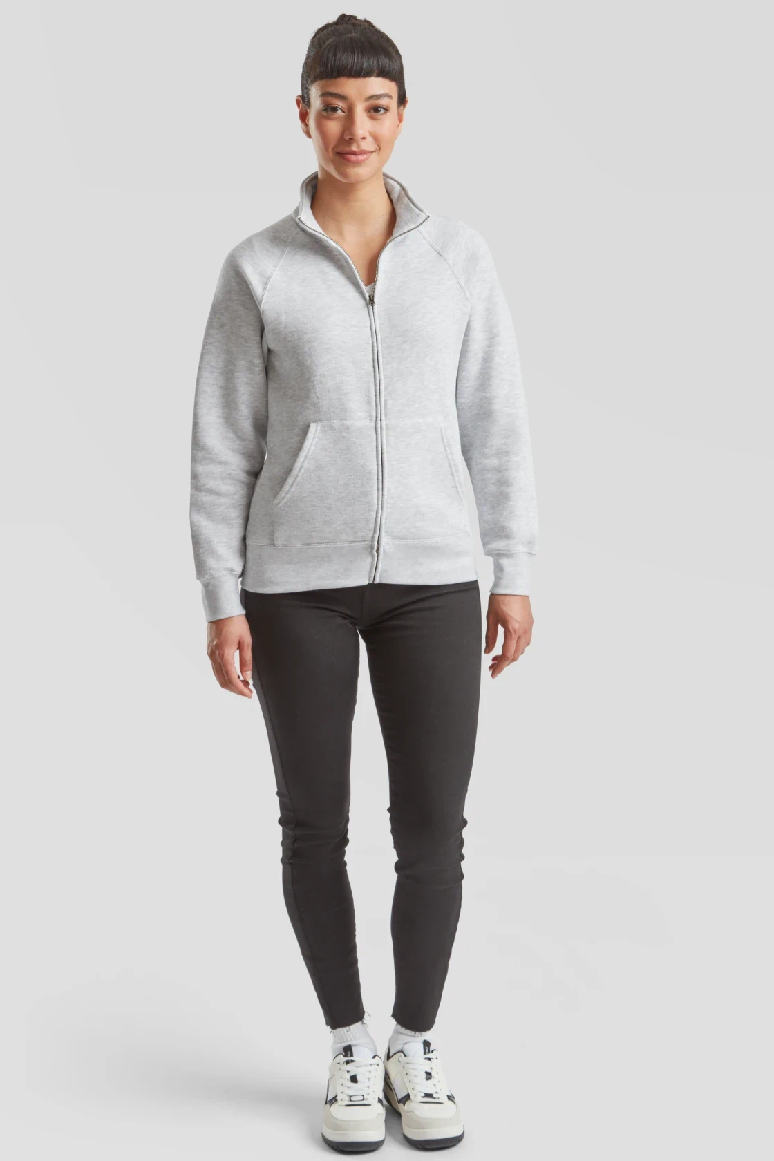 fruit-of-the-loom-62-116-0-ladies-premium-sweat-jacket-heathergrey-model-3 F.O.L. Ladies Premium Sweat Jacket