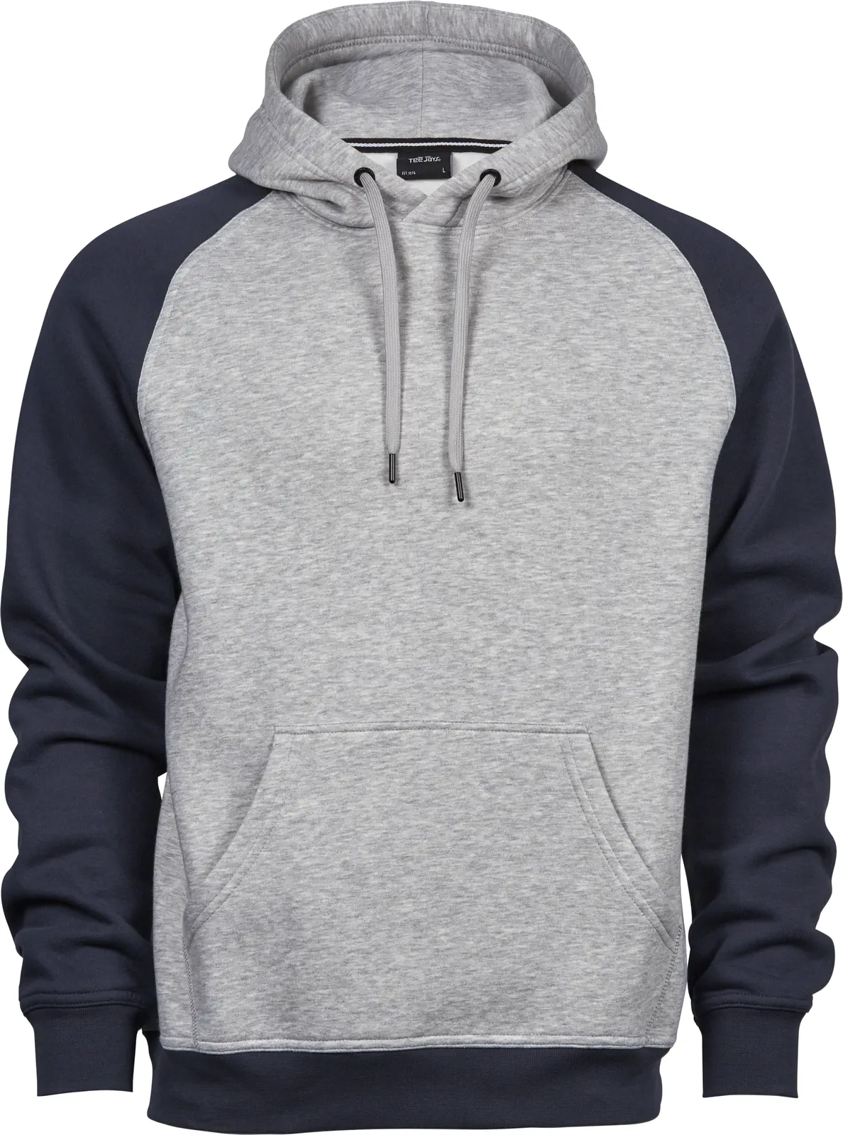 tee-jays-5432-two-tone-hooded-sweatshirt-heathergrey-navy-front-1 Tee Jays Two-Tone Hooded Sweatshirt