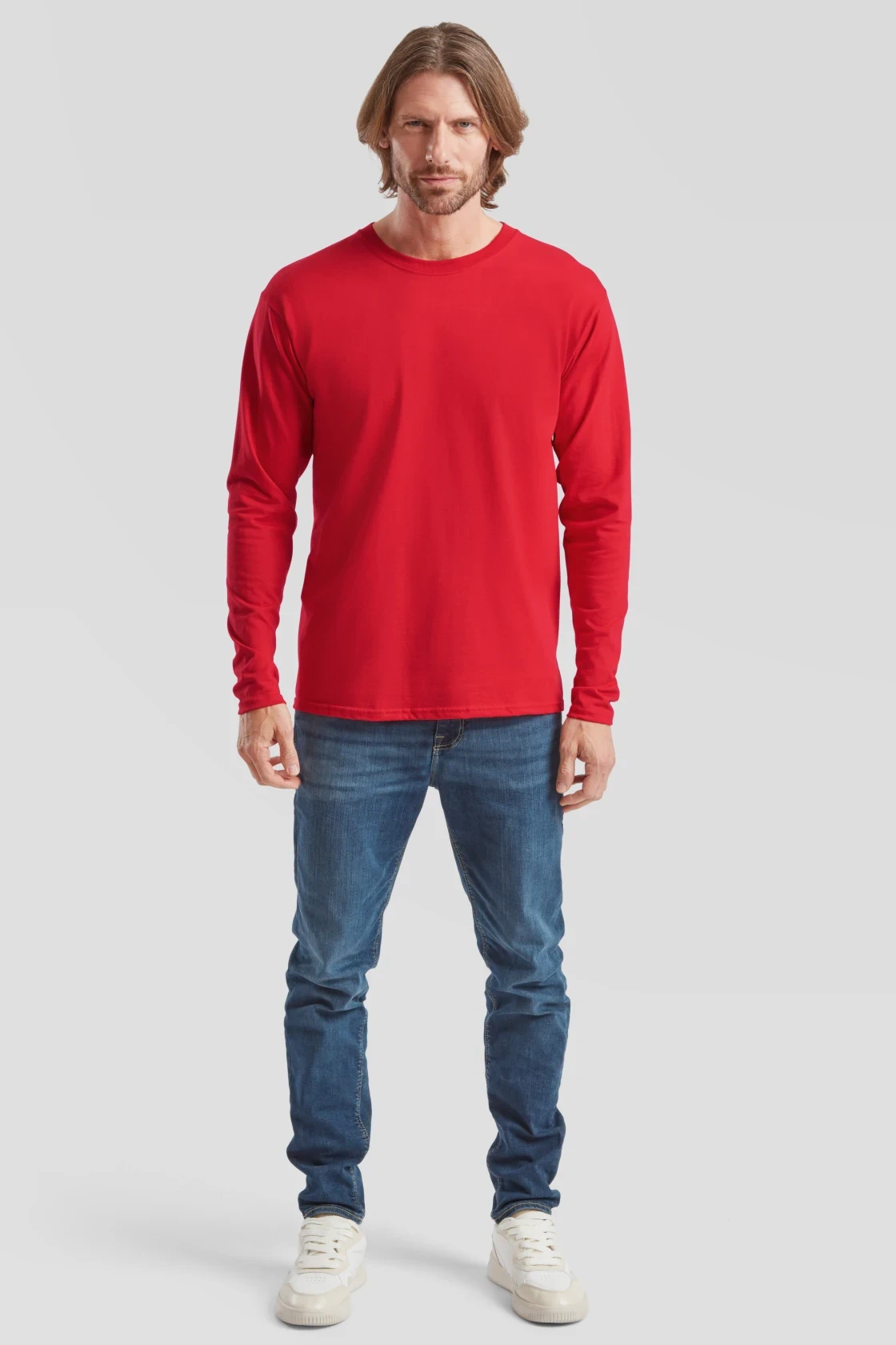 fruit-of-the-loom-61-360-0-iconic-195-long-sleeve-t-shirt-red-model-3 F.O.L. Iconic 195 Long Sleeve T