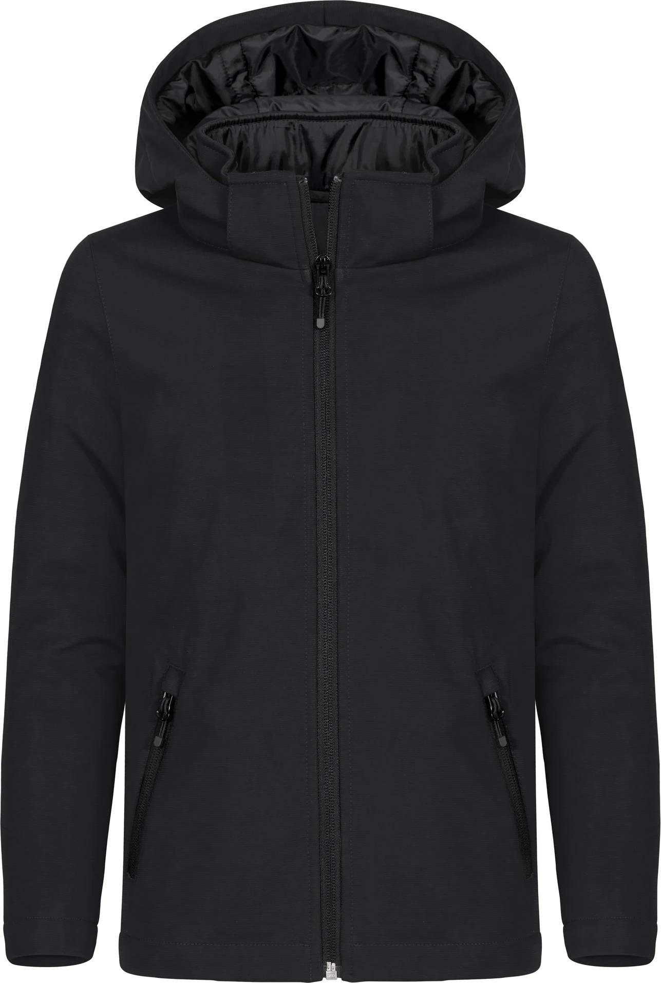 clique-0200906-padded-hooded-softshell-junior-black-front-1 CLIQUE Kinder Kapuzen Softshelljacke