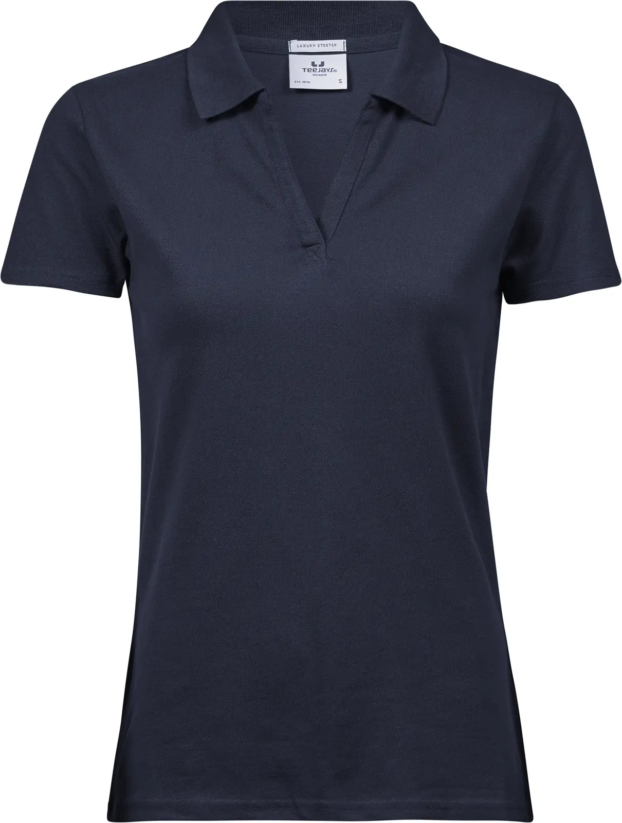 tee-jays-1409-womens-luxury-stretch-v-neck-poloshirt-navy-front-1 Tee Jays Womens Luxury Stretch V-Neck Polo