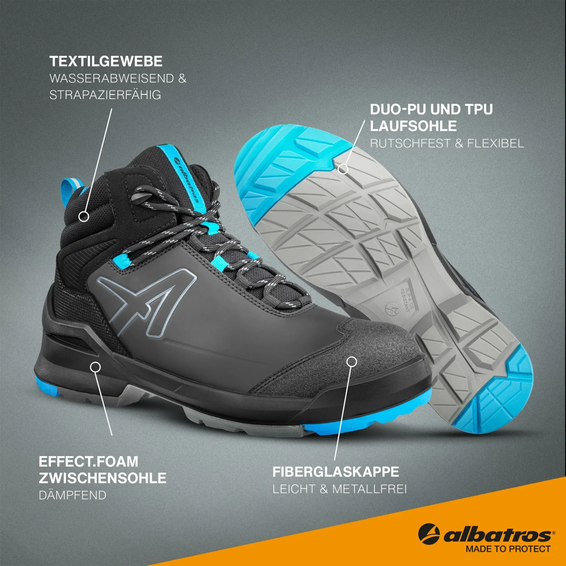 albatros Sicherheitsschuh TARAVAL BLACK/BLUE MID S3L albatros Sicherheitsschuh TARAVAL BLACK/BLUE MID S3L