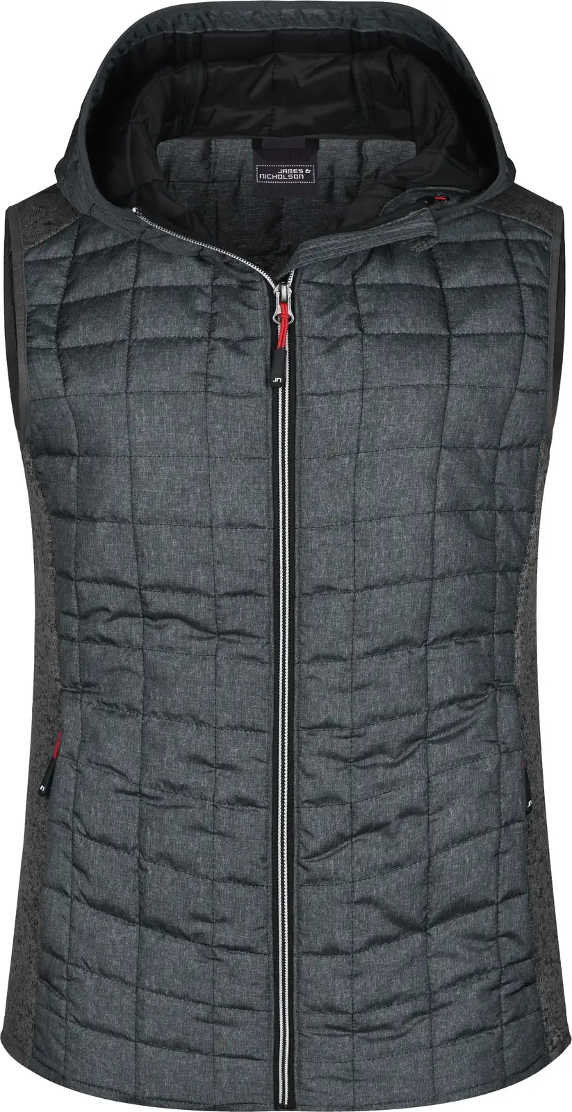 jn767-ladies-knitted-hybrid-vest-greymelange-anthracitemelange-front-3 James & Nicholson Ladies Knitted Hybrid Vest