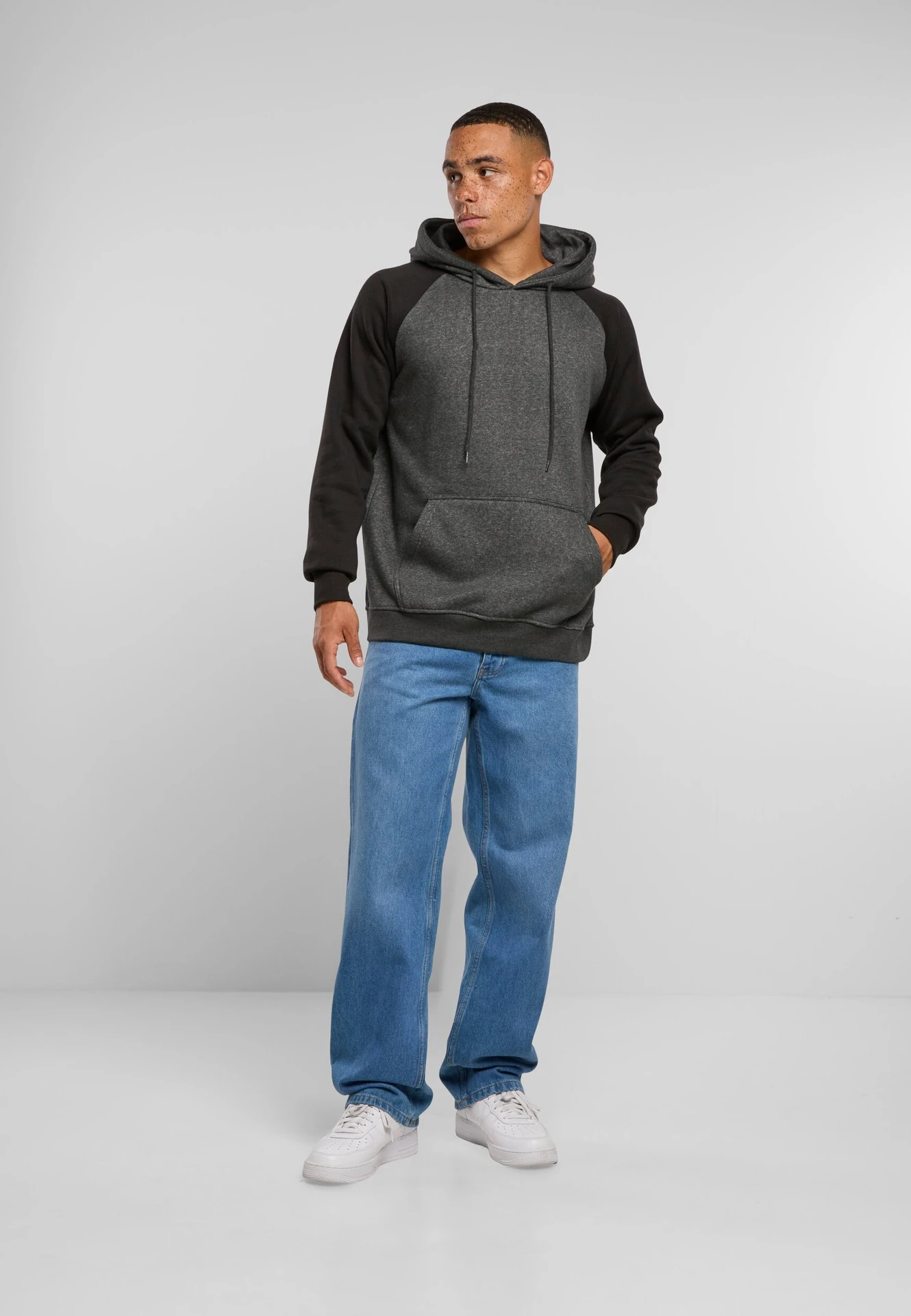 BYB-BB005-basic-raglan-hoody-charcoal-black-model-3 Build Your Brand Basic Raglan Hoody